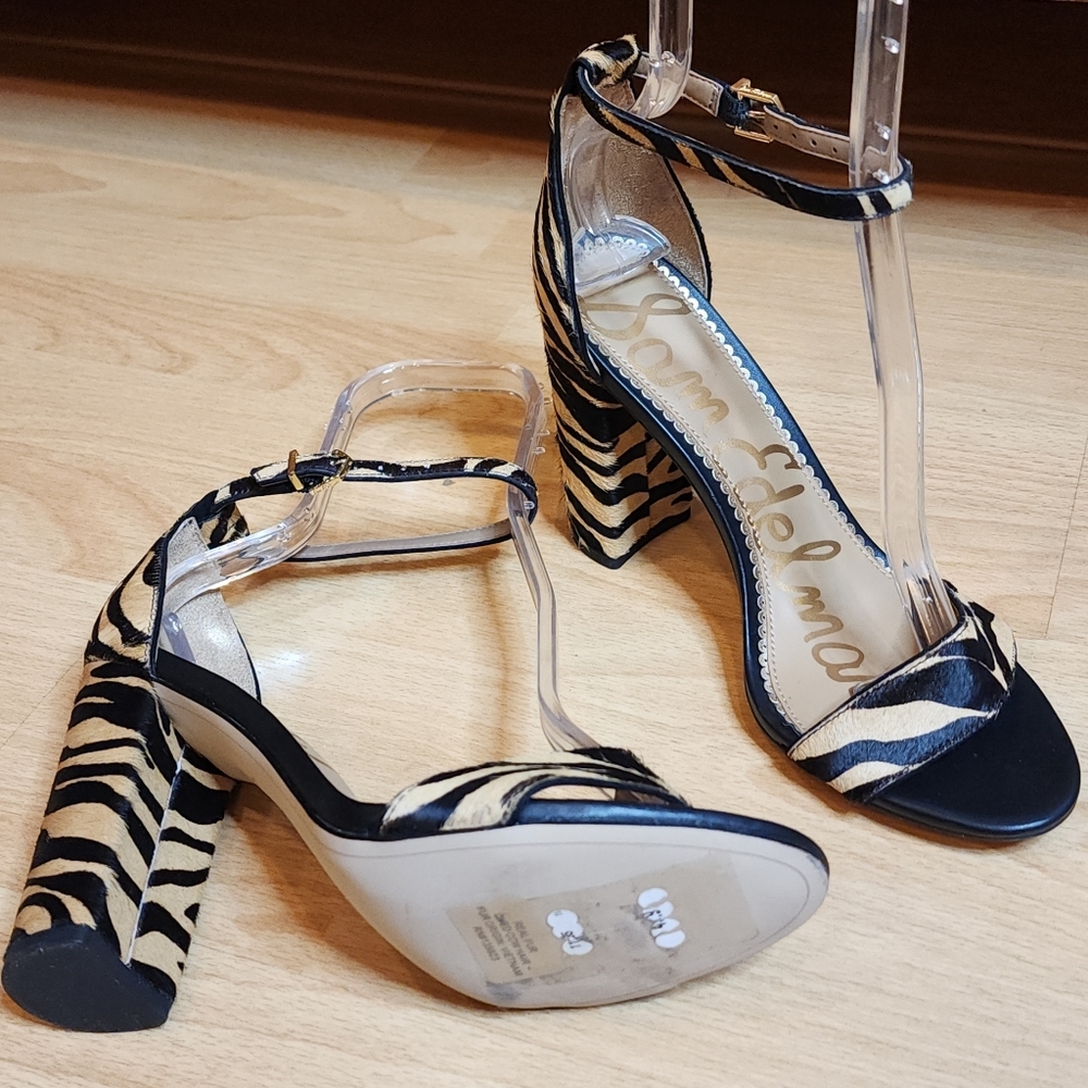 Sam‎ Edelman Yaro Block Heel Sandal Tan Tiger Real Cow Hair Size 8M